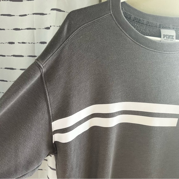 PINK crewneck sweatshirt varsity sweater logo victorias secret sweater gray grey - Picture 3 of 10